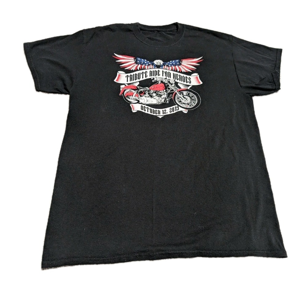 Biker‎ Tee Mens XL Black T Shirt Crew Neck 2019 Tribute Ride For Heroes Eagle